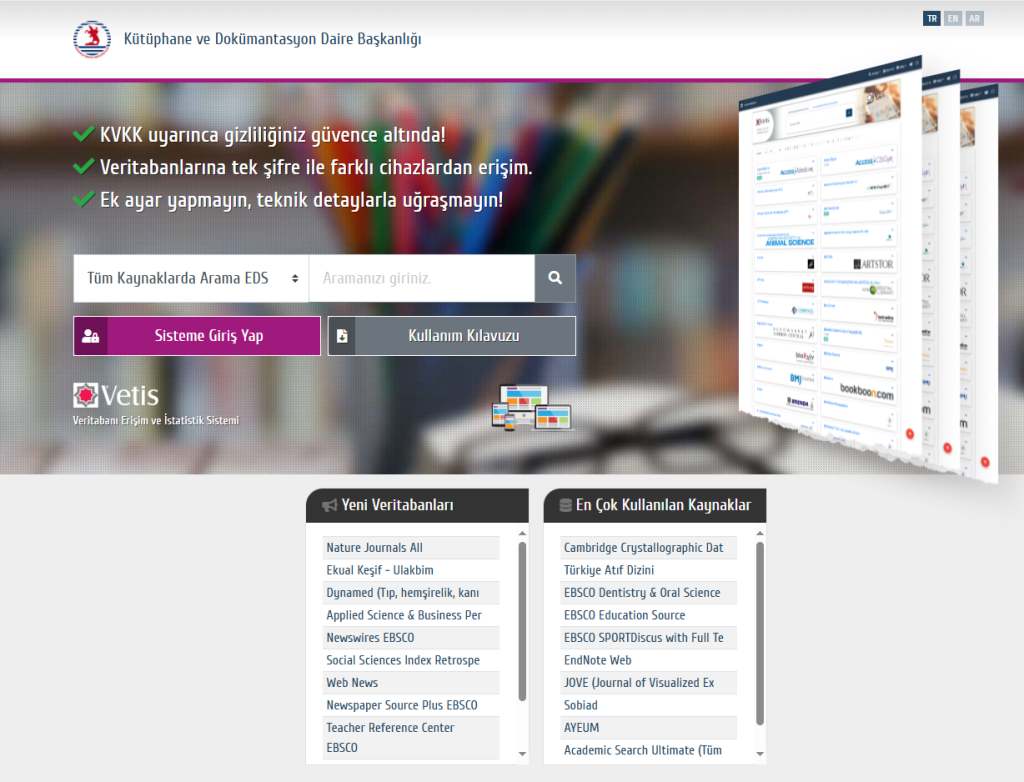 VETİS Deneme Erişimi  (Veritabanlarına Kampüs Dışı Erişim)