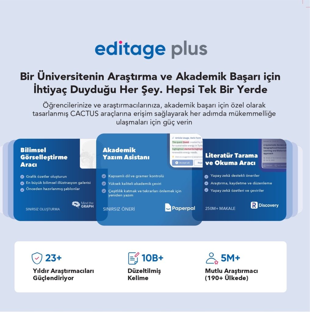 Editage Plus (Paperpal, Mind the Graph, RDiscovery ve Journal Finder) Deneme Erişimi